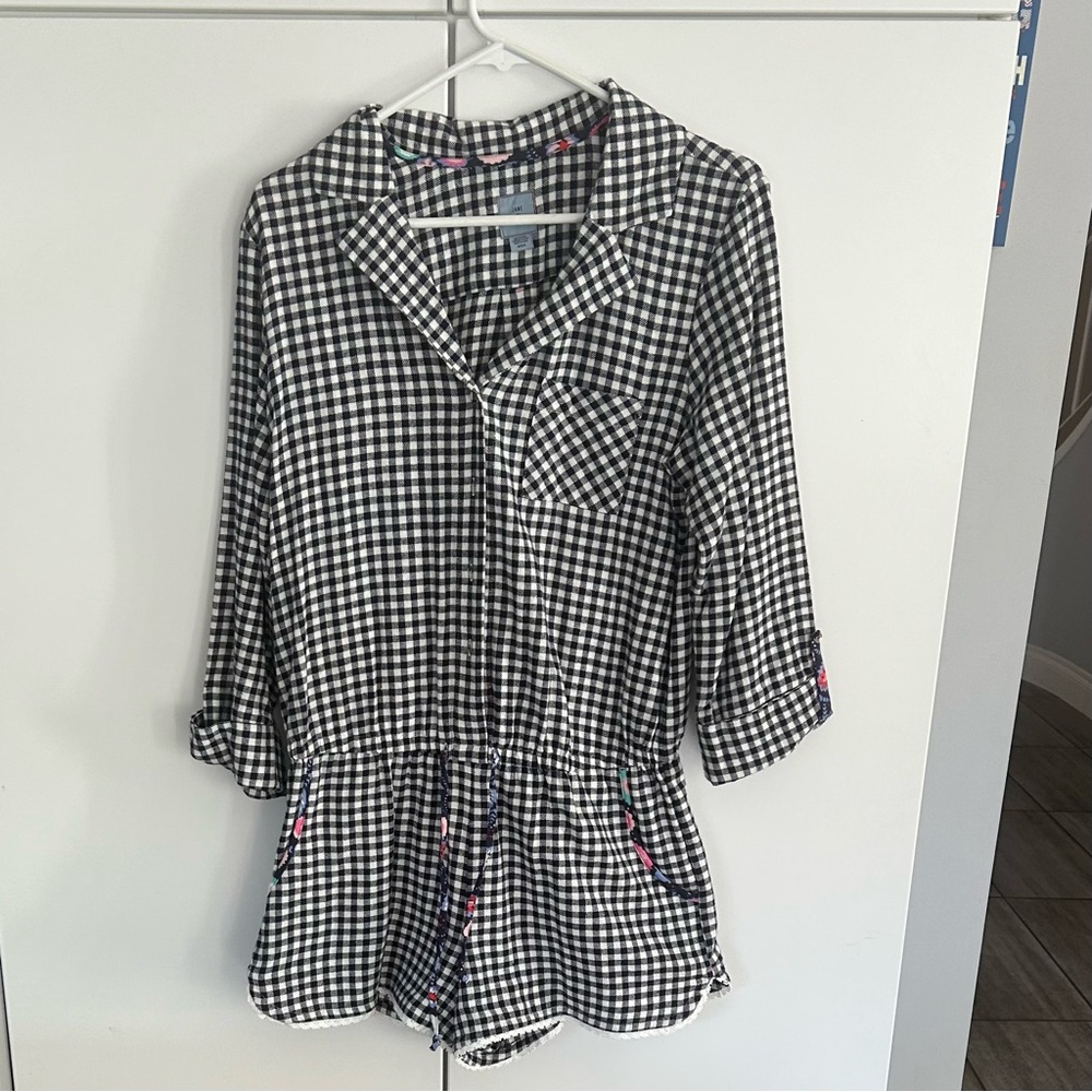 Jane and Bleeker Navy and White Gingham Romper Size M